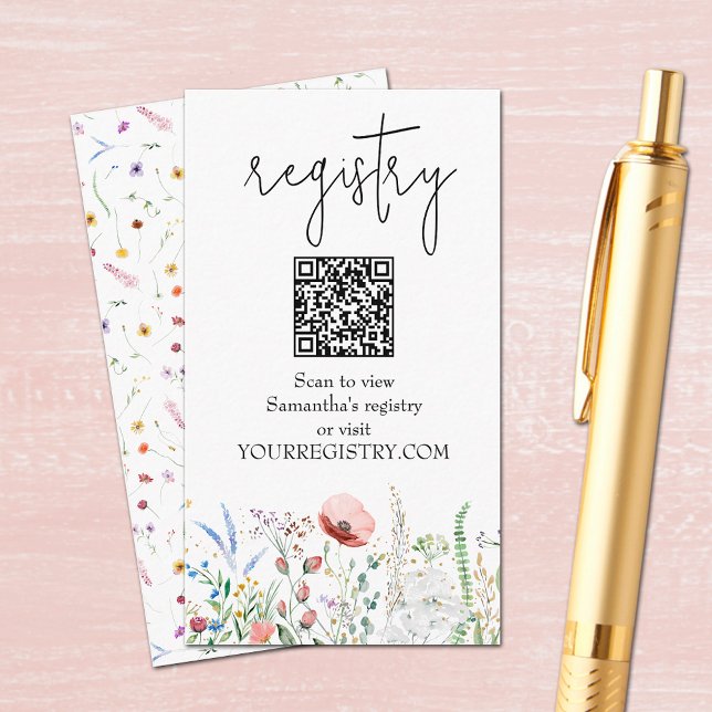 Tarjeta De Recepción Registro de regalos para la fiesta de novia Wildfl (Wildflower Bridal Shower Registry Enclosure Cards 3.5" x 2")