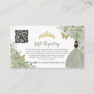 Tarjeta De Recepción Registro de regalos Sage Green Floral Gold Quincea