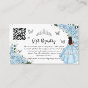 Tarjeta De Recepción Registro de regalos Sky Blue Floral Silver Quincea