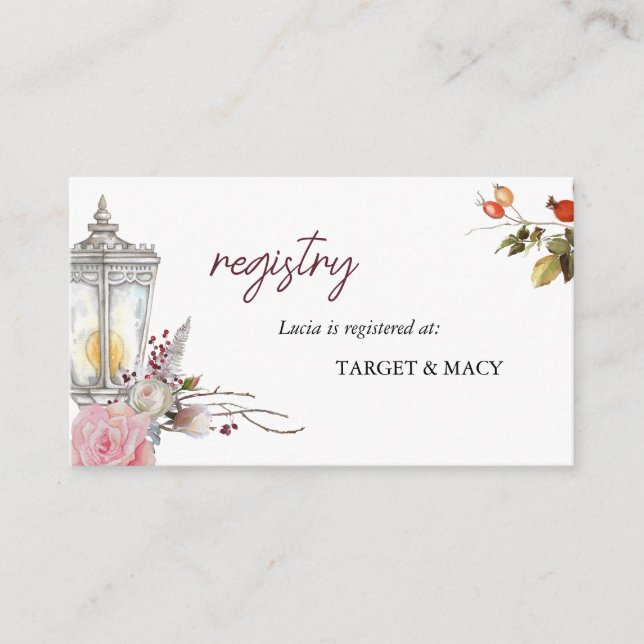Tarjeta De Recepción Registro de Rosas Rústicos y Ducha Bridal Lantern (Anverso)