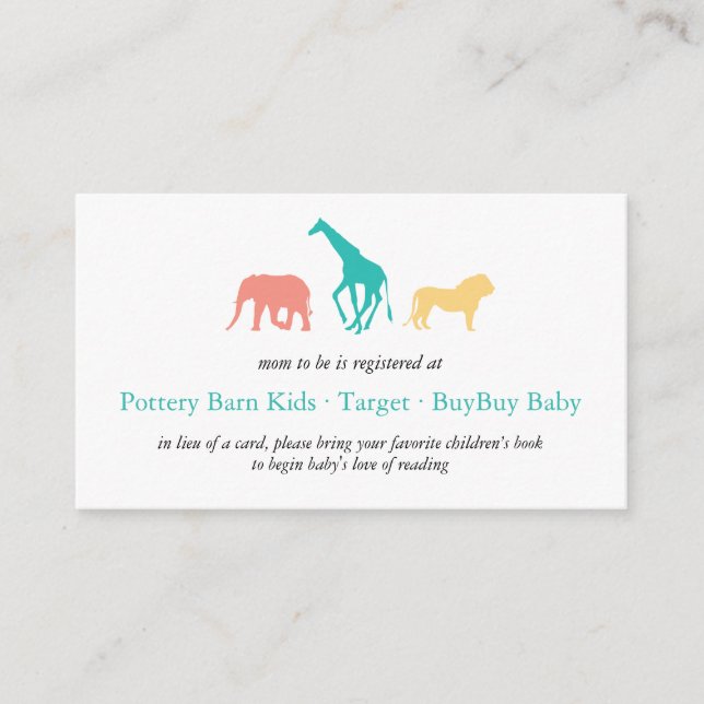 Tarjeta De Recepción Registro de Safari Animal Simple Baby Boy (Anverso)