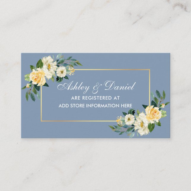 Tarjeta De Recepción Registro del Boda azul oxidado y floral blanco ama (Anverso)