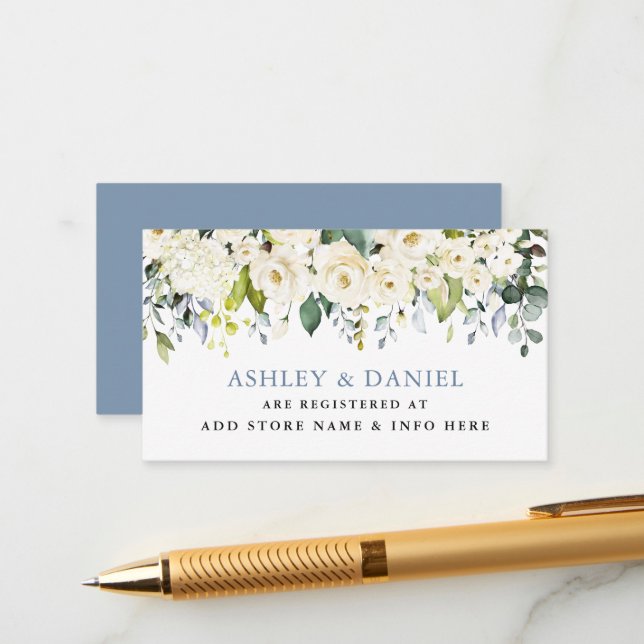 Tarjeta De Recepción Registro del Boda azul turbio blanco (Anverso/Reverso In Situ)