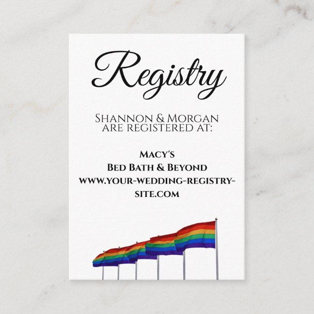Tarjeta De Recepción Registro del Boda de las Banderas del Orgullo Gay  (Anverso)