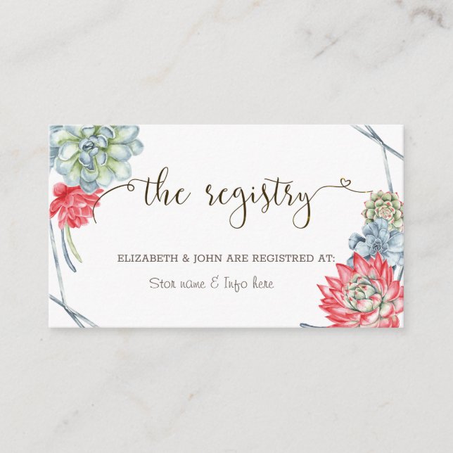 Tarjeta De Recepción Registro del Boda de Sucultores Rojos del Desierto (Anverso)