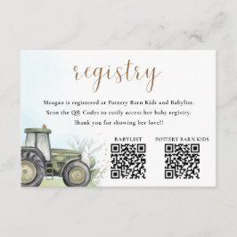 Tarjeta De Recepción Registro EDITABLE Green Tractor Baby Shower