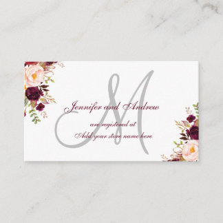 Tarjeta De Recepción Registro en Monograma de Gris Floral Borgoña
