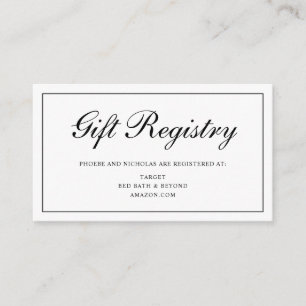 Tarjeta De Recepción Registro formal de regalos de Boda blanco y negro