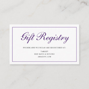 Tarjeta De Recepción Registro formal de regalos de Boda real púrpura