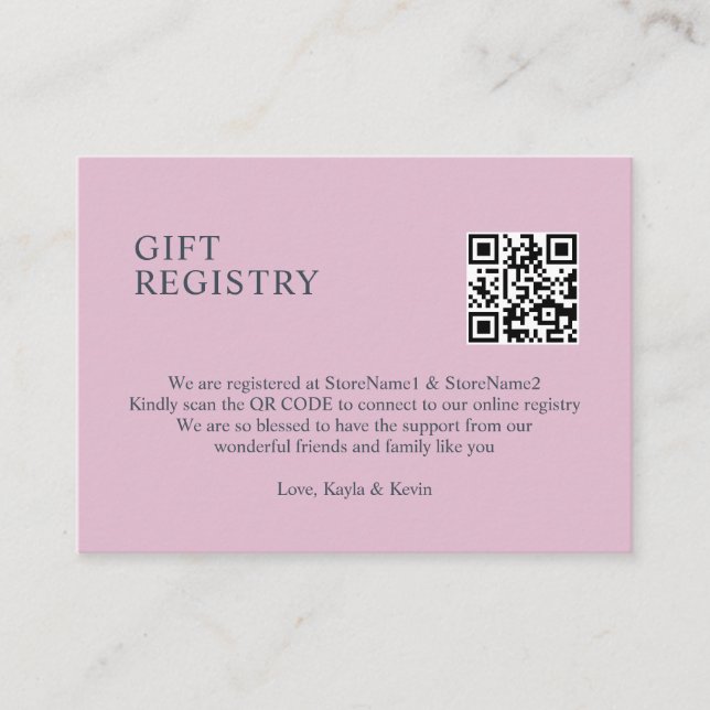 Tarjeta De Recepción Registro GIFT de código Dusty Rosa Mauve QR (Anverso)