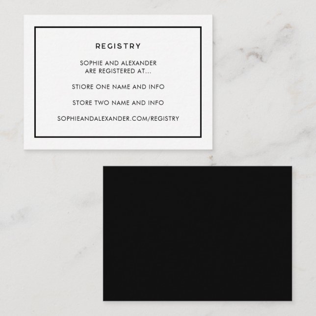 Tarjeta De Recepción Registro mínimo de Bodas monocromo de Moda frances (Anverso / Reverso)