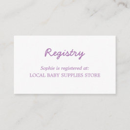 Tarjeta De Recepción Registro mínimo suave morado de Baby Shower