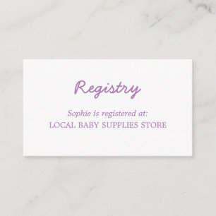 Tarjeta De Recepción Registro mínimo suave morado de Baby Shower