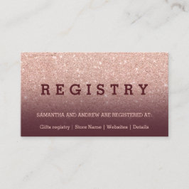 Tarjeta De Recepción Registro moderno de bodas burgundy rosa purpurina 
