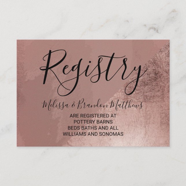 Tarjeta De Recepción Registro moderno de regalos de Relieve metalizado  (Anverso)