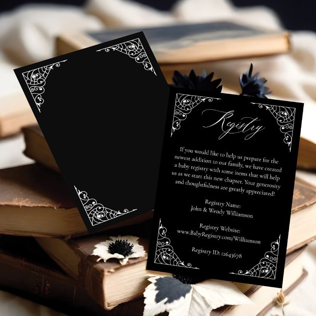 Tarjeta De Recepción Registro móvil de bebé gótico de Halloween de époc (Cute Vintage Halloween Gothic Baby Mobile Registry Enclosure Card)
