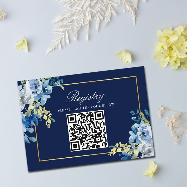 Tarjeta De Recepción Registro Navy Blue Gold Floral Elegant Wedding (Subido por el creador)