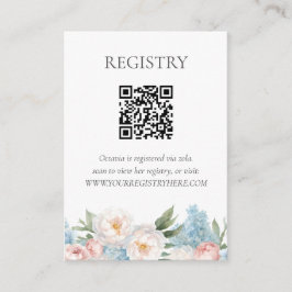 Tarjeta De Recepción REGISTRO QRCODE DE FLORES azul y rosa blandos