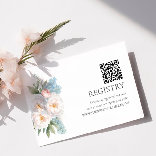 Tarjeta De Recepción REGISTRO QRCODE DE FLORES azul y rosa blandos (Subido por el creador)