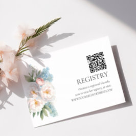 Tarjeta De Recepción REGISTRO QRCODE DE FLORES azul y rosa blandos