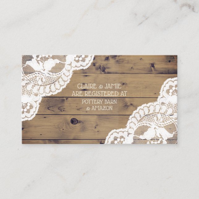Tarjeta De Recepción Registro Rústico de Bodas de encaje antiguo de mad (Anverso)