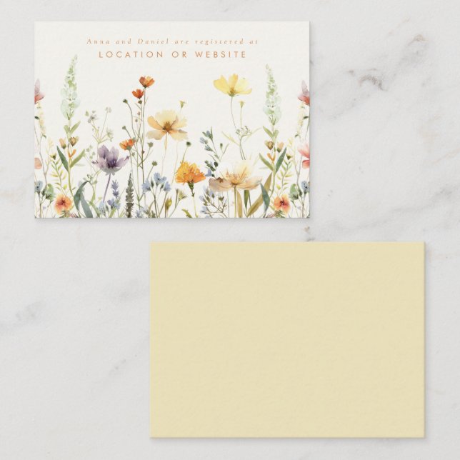 Tarjeta De Recepción Registro Rústico de Bodas de Flores Silvestres (Anverso / Reverso)
