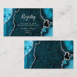 Tarjeta De Recepción Registro verde azulado de Bodas Agate Blue y Silve