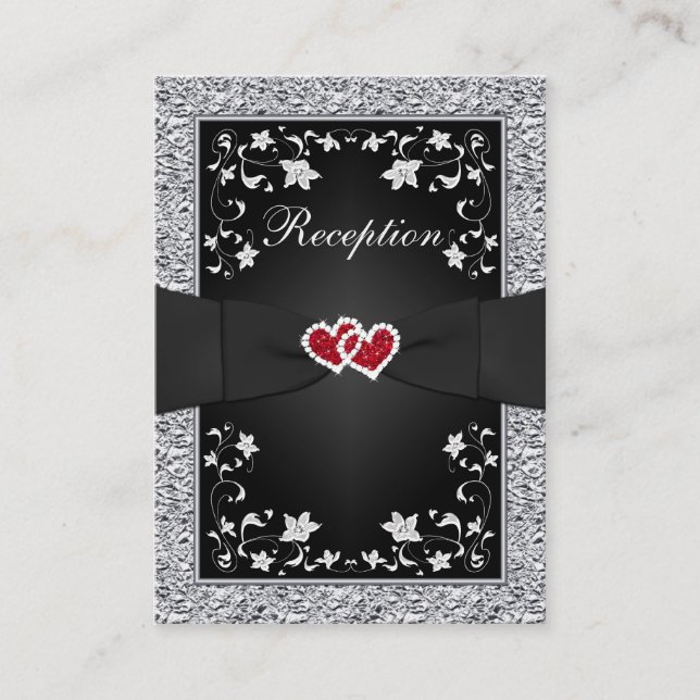 Tarjeta De Recepción Relieve metalizado Black Silver FAUX, Floral, tarj (Anverso)