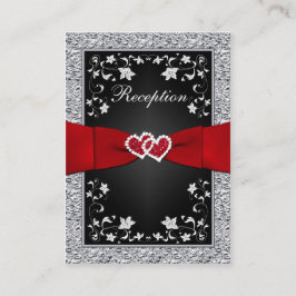 Tarjeta De Recepción Relieve metalizado Black Silver FAUX, Floral, tarj