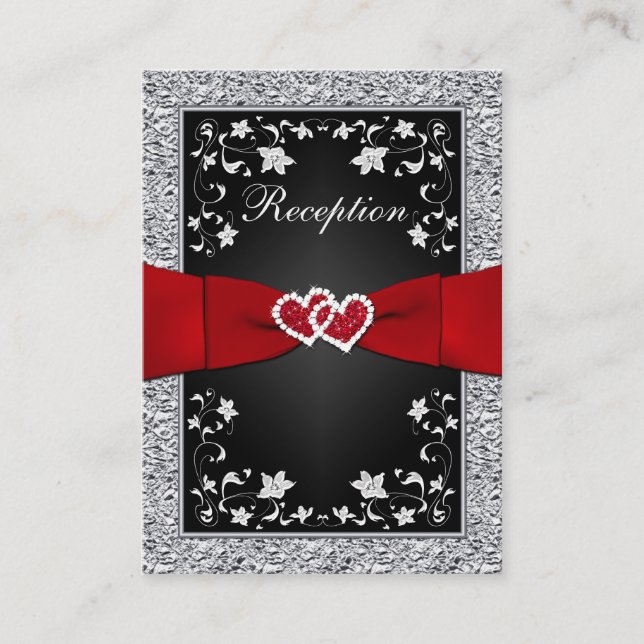 Tarjeta De Recepción Relieve metalizado Black Silver FAUX, Floral, tarj (Anverso)