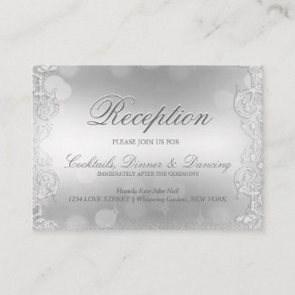 Tarjeta De Recepción Relieve metalizado elegante de imitación plateada
