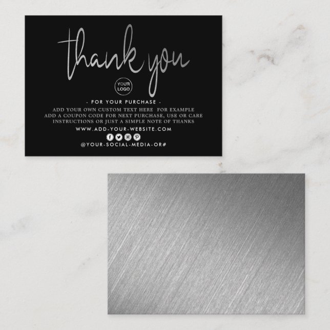 Tarjeta De Recepción Relieve metalizado plateado moderno Script Busines (Anverso / Reverso)