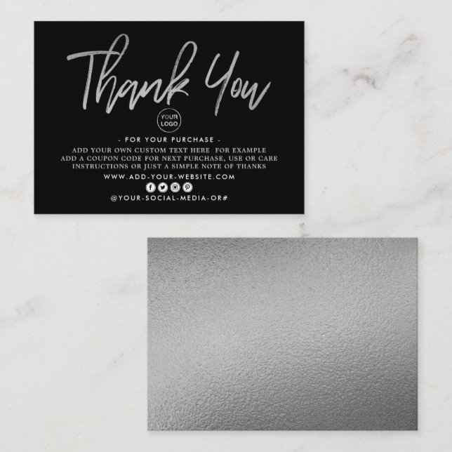 Tarjeta De Recepción Relieve metalizado plateado moderno Script Busines (Anverso / Reverso)