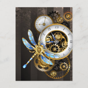 Tarjeta De Recepción Reloj de vapor con libélula mecánica