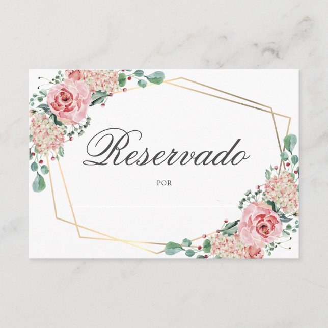 Tarjeta De Recepción RESERVADO Mesa - Quinceañera española rosa (Anverso)