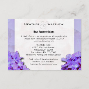 Tarjeta De Recepción Reservas de habitaciones de Lavander Hydrangeas
