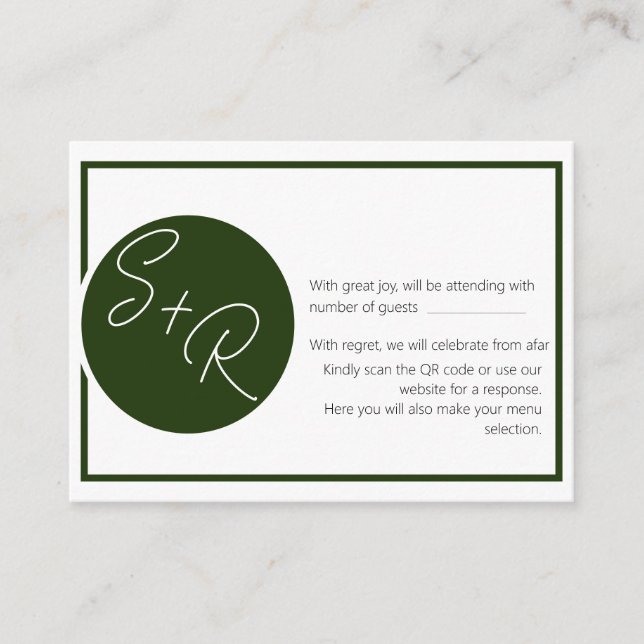 Tarjeta De Recepción Respuesta a la convocatoria de Boda verde esmerald (Anverso)