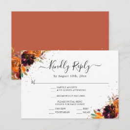 Tarjeta De Recepción Respuesta Boda de Teracotta Floral de otoño