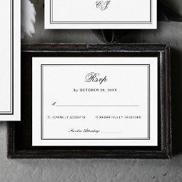Tarjeta De Recepción Respuesta Clásica de Boda en Blanco y Negro