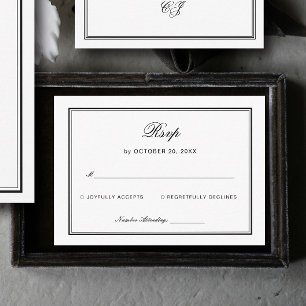 Tarjeta De Recepción Respuesta Clásica de Boda en Blanco y Negro
