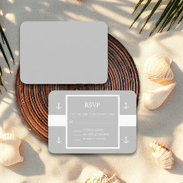 Tarjeta De Recepción Respuesta de boda con rayas de ancla gris náutico