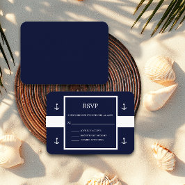 Tarjeta De Recepción Respuesta de Boda de Raya Azul Blanca con Ancla
