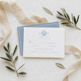 Tarjeta De Recepción Respuesta de Boda Minimalista Azul Costera