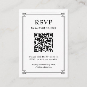 Tarjeta De Recepción Respuesta de Boda y Código QR Blanco y Negro