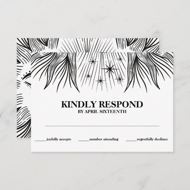 Tarjeta De Recepción Respuesta de bodas paganas con sol, luna y estrell (Anverso / Reverso)