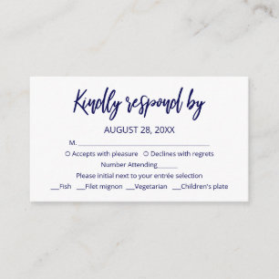 Tarjeta De Recepción Respuesta de RSVP de Caligrafía Azul Moderna