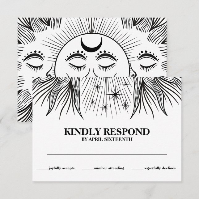 Tarjeta De Recepción Respuesta de RSVP de Mano de Bodas Bohemio de Sol  (Anverso / Reverso)