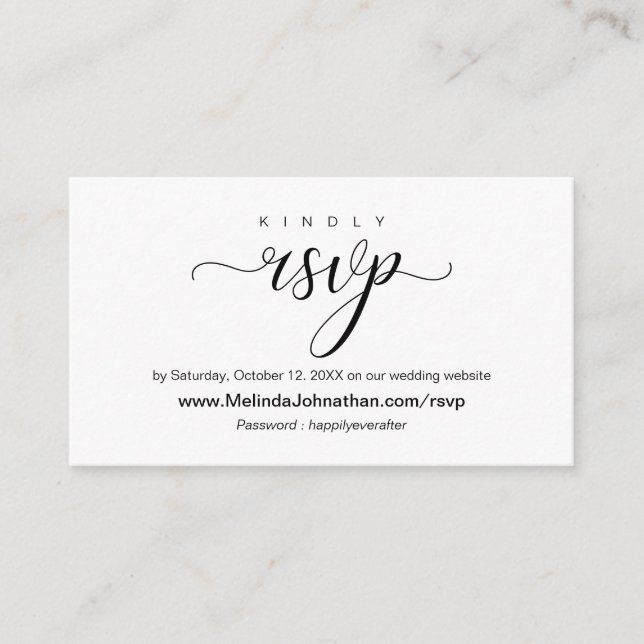 Tarjeta De Recepción Respuesta del sitio web RSVP en línea, boda (Anverso)