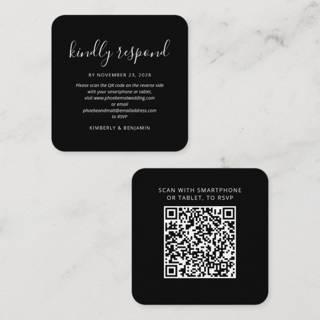 Tarjeta De Recepción Respuesta elegante del Boda de código QR RSVP (Anverso / Reverso)
