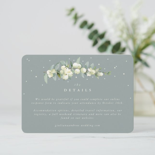 Tarjeta De Recepción Respuesta en línea de Snowberry verde pequeño + Eu (Anverso de pie)